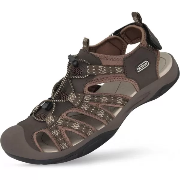 imageGRITION Mens Closed Toe Hiking Sandals Outdoor Waterproof Fisherman Athletic Water Sandals for Trekking Walking Sandals Summer BeachBrown