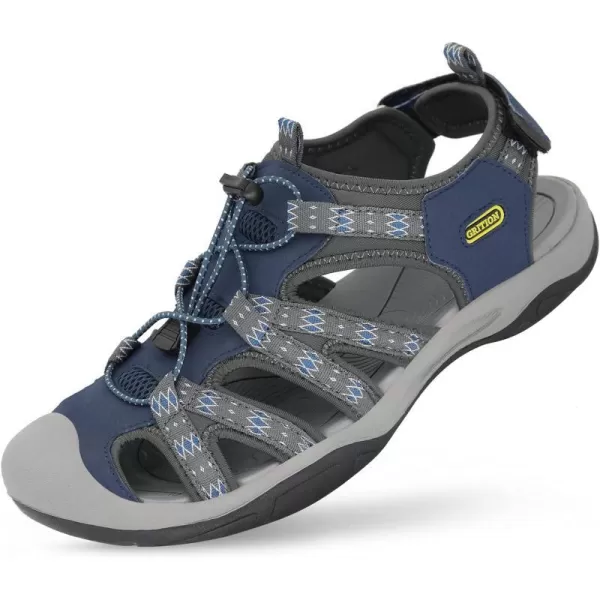 imageGRITION Mens Closed Toe Hiking Sandals Outdoor Waterproof Fisherman Athletic Water Sandals for Trekking Walking Sandals Summer BeachNavy