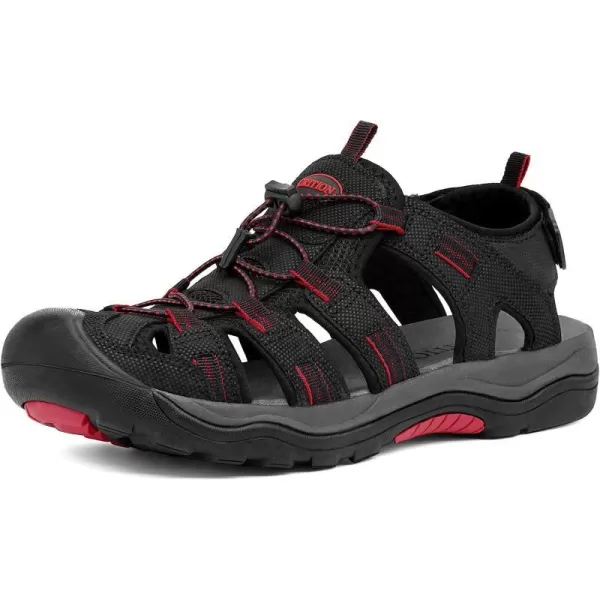 imageGRITION Mens Closed Toe Sandals Outdoor Hiking Sport Water Shoes Waterproof Athletic Comfortable Beach Walking Sandal Fisherman SummerBlackRed