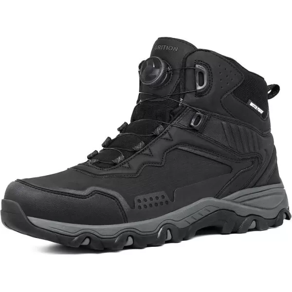 imageGRITION Mens Hiking Boots Waterproof Mid Ankle Work Snow Boots for Men Black Shoes for Backpacking Trekking Outdoor Mountaineering and moreBlack Auto Lacing