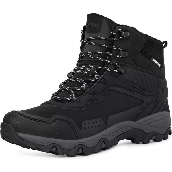imageGRITION Mens Hiking Boots Waterproof Mid Ankle Work Snow Boots for Men Black Shoes for Backpacking Trekking Outdoor Mountaineering and moreBlack Grey