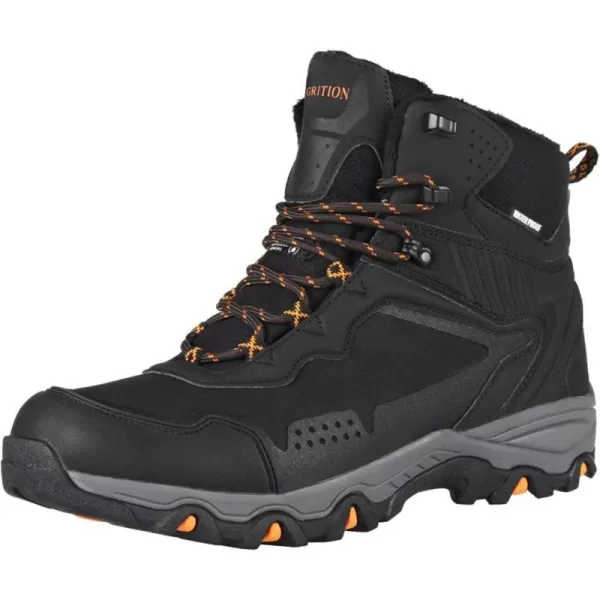 imageGRITION Mens Hiking Boots Waterproof Mid Ankle Work Snow Boots for Men Black Shoes for Backpacking Trekking Outdoor Mountaineering and moreBlackOrange