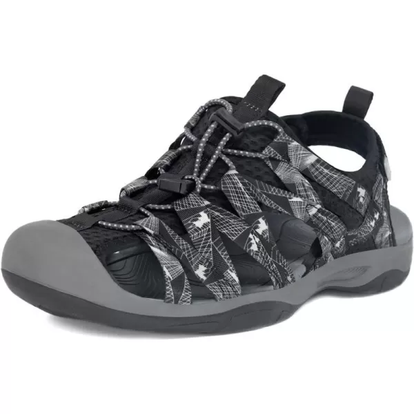 imageGRITION Mens Outdoor Hiking Sandals Protective Topcap Water Shoes Athlatic Sport Walking Sandals Waterproof Quick Dry for Fisherman BeachBlack Grey