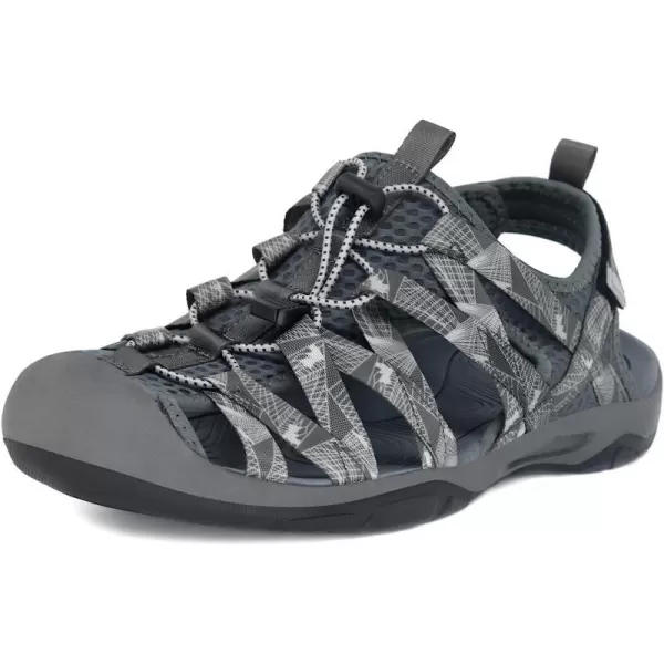 imageGRITION Mens Outdoor Hiking Sandals Protective Topcap Water Shoes Athlatic Sport Walking Sandals Waterproof Quick Dry for Fisherman BeachGrey