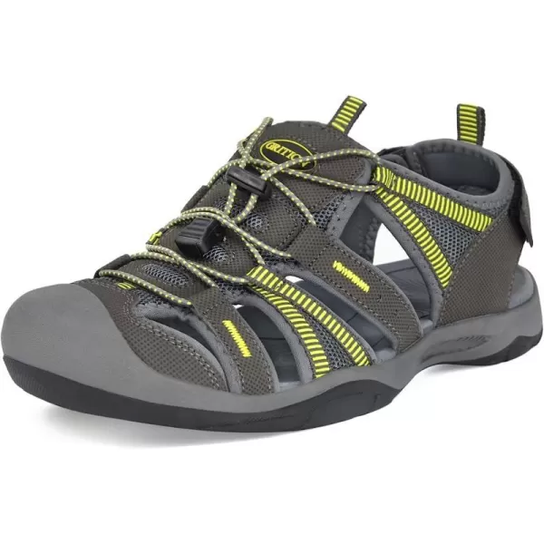 imageGRITION Mens Outdoor Hiking Sandals Protective Topcap Water Shoes Athlatic Sport Walking Sandals Waterproof Quick Dry for Fisherman BeachGrey Lime
