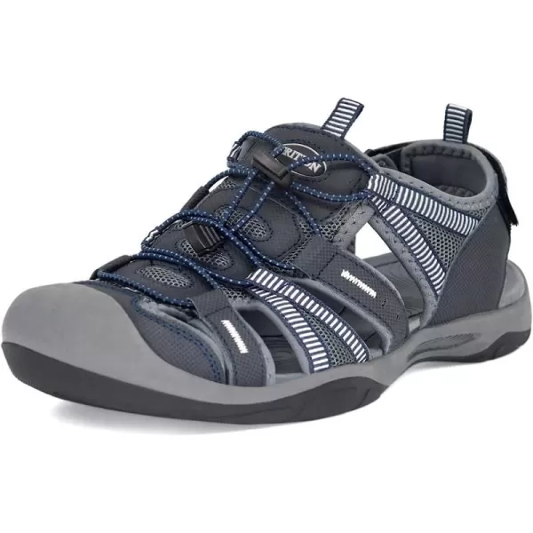 imageGRITION Mens Outdoor Hiking Sandals Protective Topcap Water Shoes Athlatic Sport Walking Sandals Waterproof Quick Dry for Fisherman BeachNavy Blue