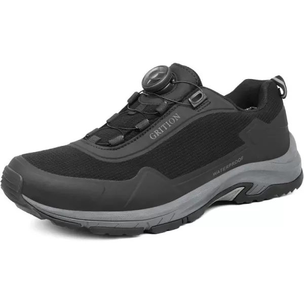 imageGRITION Mens Waterproof Hiking Shoe Low Height Walking Comfortable Trekking Shoes Lightweight Anti Slip Outdoor Breathable BlackBlack