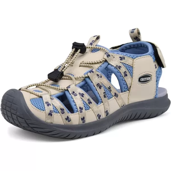 imageGRITION Women Closed Toe Walking Sandals Comfortable Athletic Hiking Sandals Outdoor Trekking Sandals Lightweight Summer Water Sandals NonSlipBeigeblue