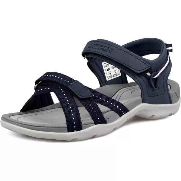 imageGRITION Women Hiking Sandals Comfortable Walking Sport Sandals Summer Open Toe Athletic Sports Shoes Waterproof Lightweight For Travelling Outdoor Trekking BeachNavy