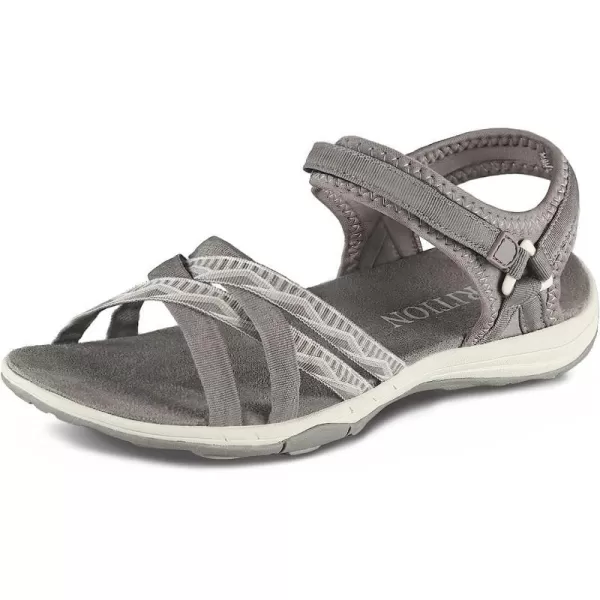 imageGRITION Women Hiking Sandals Wide Outdoor Girl Sport Summer Flat Beach Water Shoes Open Toe Adjustable Walking ShoesBrown