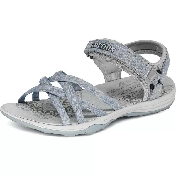 imageGRITION Women Hiking Sandals Wide Outdoor Girl Sport Summer Flat Beach Water Shoes Open Toe Adjustable Walking ShoesLight Blue