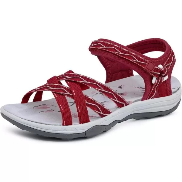 imageGRITION Women Hiking Sandals Wide Outdoor Girl Sport Summer Flat Beach Water Shoes Open Toe Adjustable Walking ShoesRed