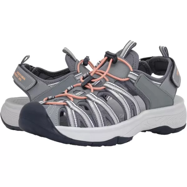 imageGRITION Women Outdoor Hiking Sandals Summer Adjustable Closed Toe Beach Sport Walking Shoes Blue Purple BeigeGrey