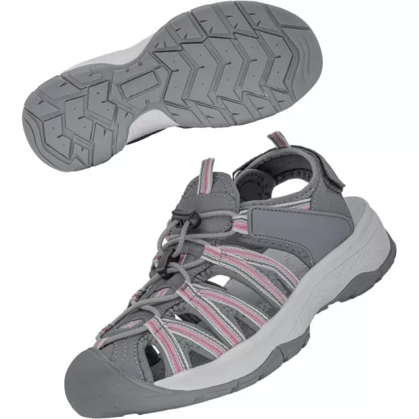 imageGRITION Women Outdoor Hiking Sandals Summer Adjustable Closed Toe Beach Sport Walking Shoes Blue Purple BeigeGrey Pink