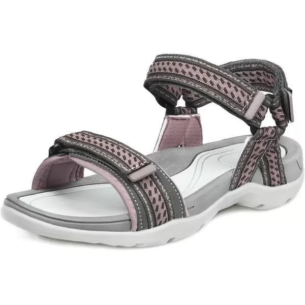 imageGRITION Women Walking Sandals Open Toe Summer Flat Outdoor Women Sandals QuickDrying Hiking Sandals LightweightGrey Pink