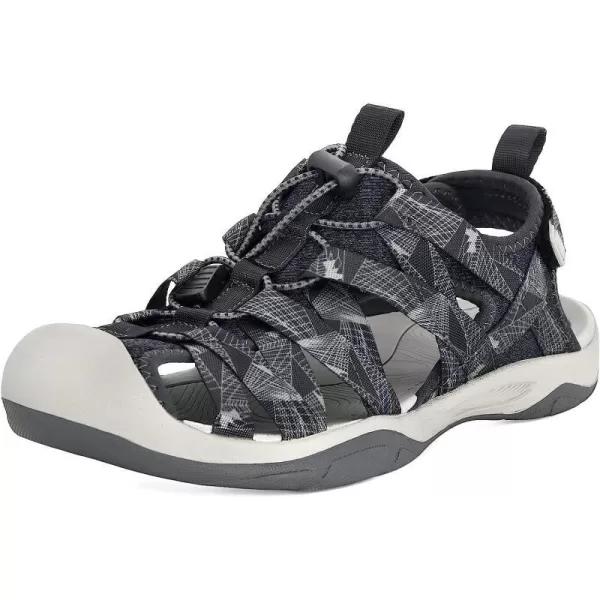 imageGRITION Womens Closed Toe Trekking Sandals Waterproof Hiking Sandals Comfort Breathable Outdoor Summer Flat Adjustable WearResistant Sports Sandals on BeachGrey