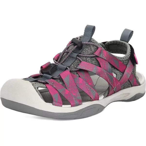 imageGRITION Womens Closed Toe Trekking Sandals Waterproof Hiking Sandals Comfort Breathable Outdoor Summer Flat Adjustable WearResistant Sports Sandals on BeachPink