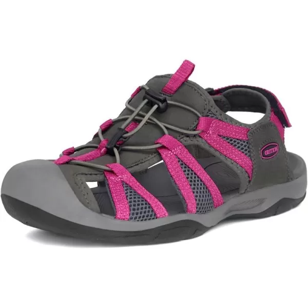 imageGRITION Womens Closed Toe Trekking Sandals Waterproof Hiking Sandals Comfort Breathable Outdoor Summer Flat Adjustable WearResistant Sports Sandals on BeachRed