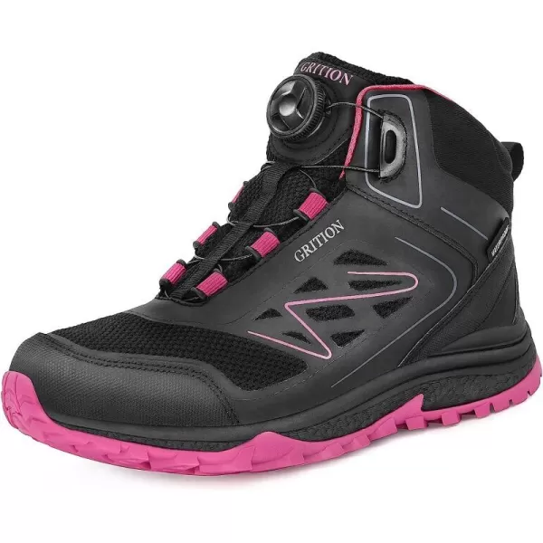 imageGRITION Womens Hiking Boots Waterproof Winter Walking Shoes Ankle Booties Lightweight Outdoor High Top Fashion Backpacking Lace Up Casual Warm BootBlack Pink