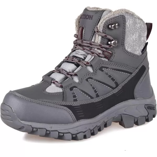 imageGRITION Womens Hiking Boots Waterproof Winter Walking Shoes Ankle Booties Lightweight Outdoor High Top Fashion Backpacking Lace Up Casual Warm BootGrey