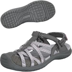imageGRITION Hiking Sandals Women Closed Toe Waterproof Lightweight Adjustable Hiking Athletic Sandals Breathable For Beach Summer Adventure Comfortable Outdoor SportGreyPink 2314