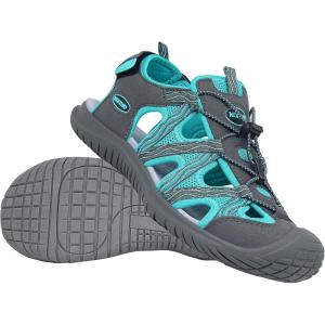 imageGRITION Hiking Sandals Women Closed Toe Waterproof Lightweight Adjustable Hiking Athletic Sandals Breathable For Beach Summer Adventure Comfortable Outdoor SportGrey Green