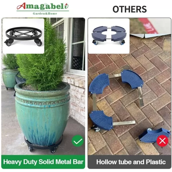 AMAGABELI GARDEN &amp; HOME 12" Metal Plant Caddy Heavy Duty Plant Stand with Wheels Wrought Iron Potted Brake Flower Pot Rack Rollers Mover Dolly Holder Indoor Outdoor Planter Trolley Caster BG1622