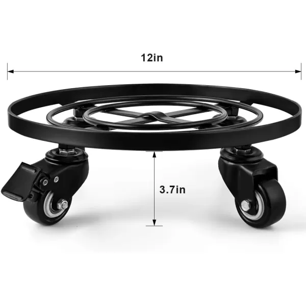 AMAGABELI GARDEN &amp; HOME 12" Metal Plant Caddy Heavy Duty Plant Stand with Wheels Wrought Iron Potted Brake Flower Pot Rack Rollers Mover Dolly Holder Indoor Outdoor Planter Trolley Caster BG1622