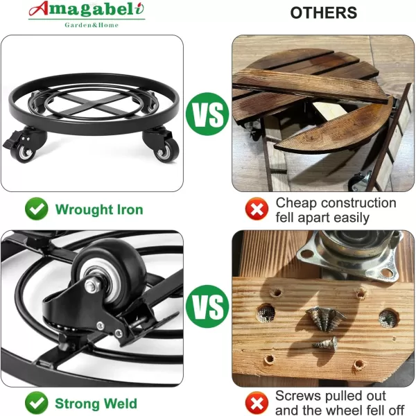 AMAGABELI GARDEN &amp; HOME 12" Metal Plant Caddy Heavy Duty Plant Stand with Wheels Wrought Iron Potted Brake Flower Pot Rack Rollers Mover Dolly Holder Indoor Outdoor Planter Trolley Caster BG1622
