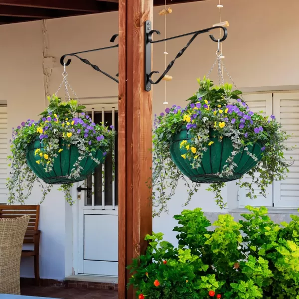 AMAGABELI GARDEN &amp; HOME 2 Pack Hanging Plants Bracket 10 inch Planter Hook Hanger for Outdoor Flower Baskets Pot Bird Feeder Lanterns Garden for Indoor Wall Fence Screw Mount Arm Black BG1571