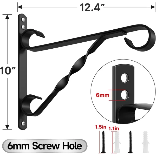 AMAGABELI GARDEN &amp; HOME 2 Pack Hanging Plants Bracket 10 inch Planter Hook Hanger for Outdoor Flower Baskets Pot Bird Feeder Lanterns Garden for Indoor Wall Fence Screw Mount Arm Black BG1571