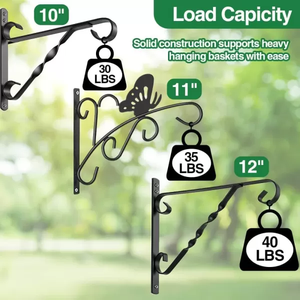 AMAGABELI GARDEN &amp; HOME 2 Pack Hanging Plants Bracket 10 inch Planter Hook Hanger for Outdoor Flower Baskets Pot Bird Feeder Lanterns Garden for Indoor Wall Fence Screw Mount Arm Black BG1571