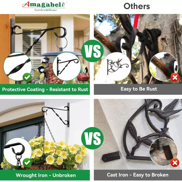 AMAGABELI GARDEN &amp; HOME 2 Pack Hanging Plants Bracket 10 inch Planter Hook Hanger for Outdoor Flower Baskets Pot Bird Feeder Lanterns Garden for Indoor Wall Fence Screw Mount Arm Black BG1571
