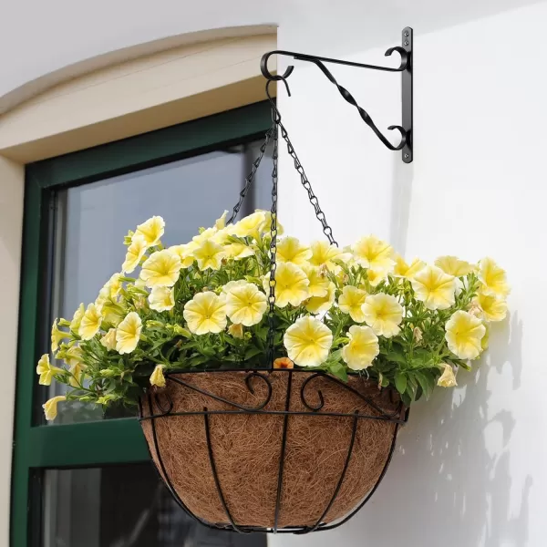 AMAGABELI GARDEN &amp; HOME 2 Pack Hanging Plants Bracket 10 inch Planter Hook Hanger for Outdoor Flower Baskets Pot Bird Feeder Lanterns Garden for Indoor Wall Fence Screw Mount Arm Black BG1571