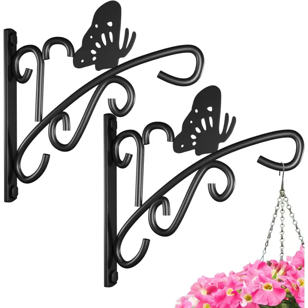 AMAGABELI GARDEN &amp; HOME 2 Pack Hanging Plants Bracket 11" Wall Planter Hooks Hangers Flower Pot Bird Feeder Lanterns Patio Garden for Outdoor Indoor Fence Screw Mount Arm Hardware BG1551