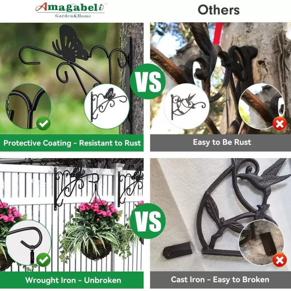 AMAGABELI GARDEN &amp; HOME 2 Pack Hanging Plants Bracket 11" Wall Planter Hooks Hangers Flower Pot Bird Feeder Lanterns Patio Garden for Outdoor Indoor Fence Screw Mount Arm Hardware BG1551
