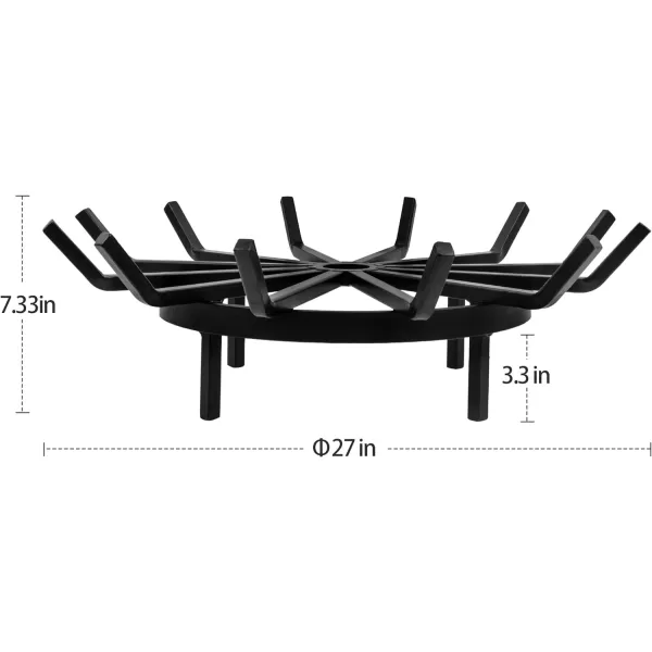 AMAGABELI GARDEN &amp; HOME 27in Log Grate Wrought Iron Fire Pit Round Spider Wagon Wheel Firewood Heavy Duty 0.7in Bar Fireplace Stove Burning Rack Holder Chimney Hearth Kindling Stacking BG275