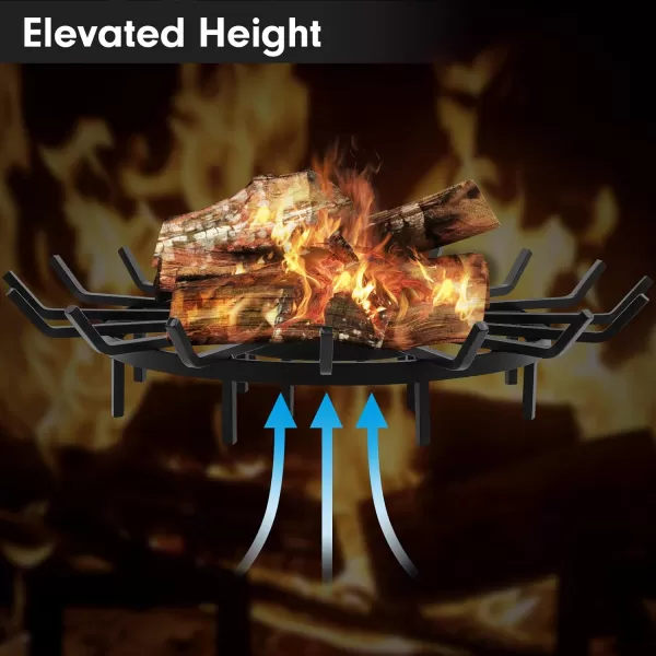 AMAGABELI GARDEN &amp; HOME 27in Log Grate Wrought Iron Fire Pit Round Spider Wagon Wheel Firewood Heavy Duty 0.7in Bar Fireplace Stove Burning Rack Holder Chimney Hearth Kindling Stacking BG275