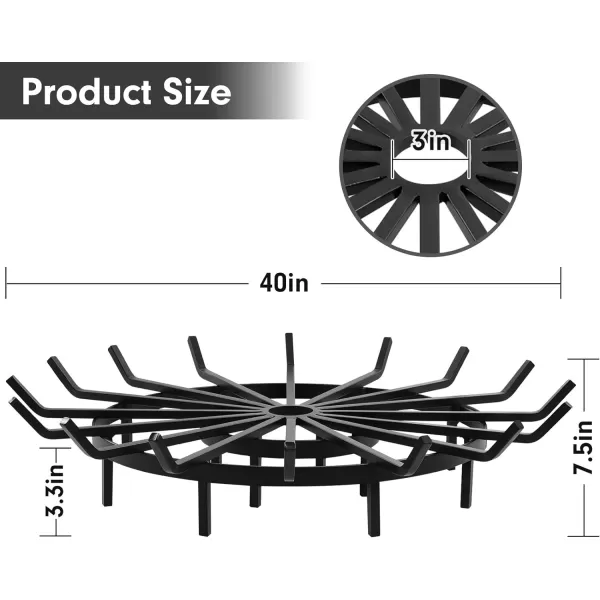 AMAGABELI GARDEN &amp; HOME 27in Log Grate Wrought Iron Fire Pit Round Spider Wagon Wheel Firewood Heavy Duty 0.7in Bar Fireplace Stove Burning Rack Holder Chimney Hearth Kindling Stacking BG275
