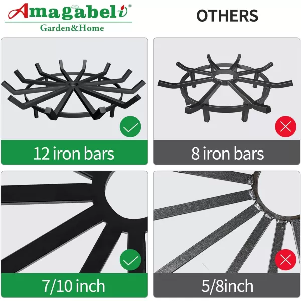 AMAGABELI GARDEN &amp; HOME 27in Log Grate Wrought Iron Fire Pit Round Spider Wagon Wheel Firewood Heavy Duty 0.7in Bar Fireplace Stove Burning Rack Holder Chimney Hearth Kindling Stacking BG275