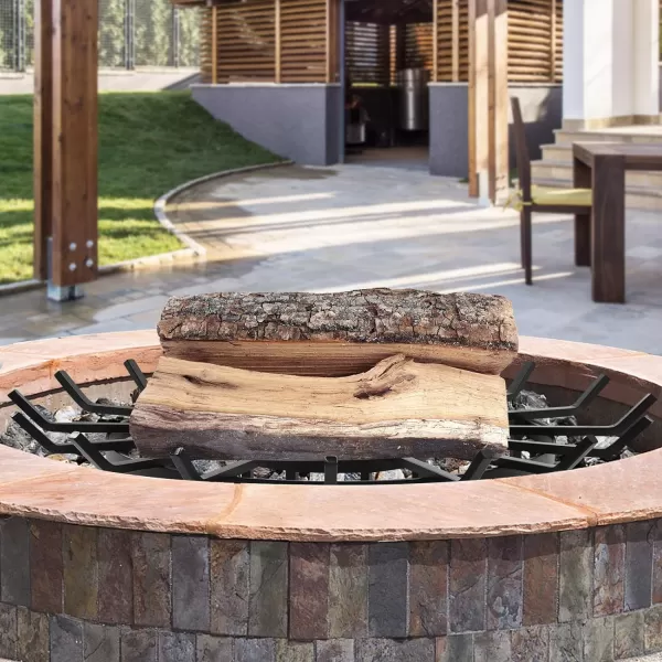 AMAGABELI GARDEN &amp; HOME 27in Log Grate Wrought Iron Fire Pit Round Spider Wagon Wheel Firewood Heavy Duty 0.7in Bar Fireplace Stove Burning Rack Holder Chimney Hearth Kindling Stacking BG275