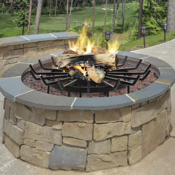 AMAGABELI GARDEN &amp; HOME 27in Log Grate Wrought Iron Fire Pit Round Spider Wagon Wheel Firewood Heavy Duty 0.7in Bar Fireplace Stove Burning Rack Holder Chimney Hearth Kindling Stacking BG275