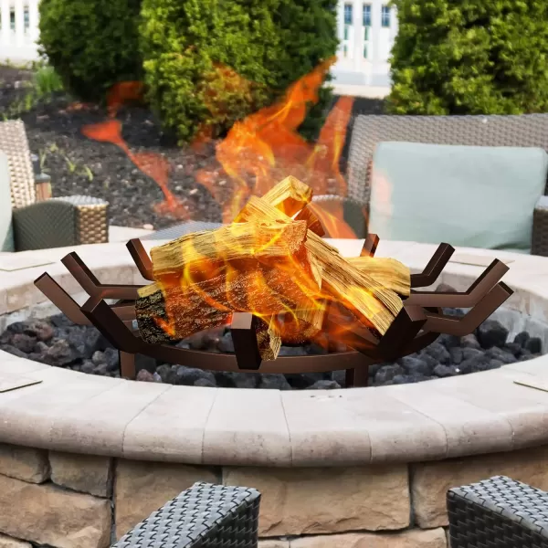 AMAGABELI GARDEN &amp; HOME 27in Log Grate Wrought Iron Fire Pit Round Spider Wagon Wheel Firewood Heavy Duty 0.7in Bar Fireplace Stove Burning Rack Holder Chimney Hearth Kindling Stacking BG275