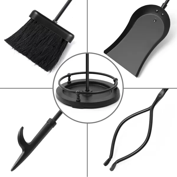 AMAGABELI GARDEN &amp; HOME 30in Fireplace Tools Set Brass Handle 5Pieces Wrought Iron Indoor Fireset Stand Wood Log Holder Hearth Accessories Kit Antique Fire Tongs Shovel Brush Chimney Poker Tool Set