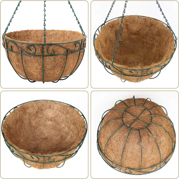 AMAGABELI GARDEN &amp; HOME 4 Pack 14 Inch Hanging Baskets Planter for Flowers Round Outdoor Indoor Pots Holder Hanger Metal with Liner Chain Large Artificial Plants Decoration Black Basket14