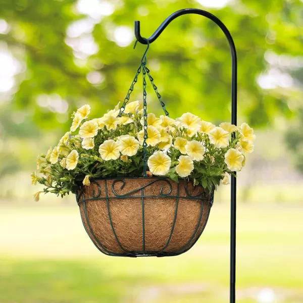 AMAGABELI GARDEN &amp; HOME 4 Pack 14 Inch Hanging Baskets Planter for Flowers Round Outdoor Indoor Pots Holder Hanger Metal with Liner Chain Large Artificial Plants Decoration Black Basket14