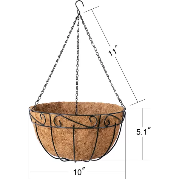 AMAGABELI GARDEN &amp; HOME 4 Pack 14 Inch Hanging Baskets Planter for Flowers Round Outdoor Indoor Pots Holder Hanger Metal with Liner Chain Large Artificial Plants Decoration Black Basket14