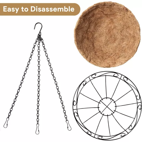 AMAGABELI GARDEN &amp; HOME 4 Pack 14 Inch Hanging Baskets Planter for Flowers Round Outdoor Indoor Pots Holder Hanger Metal with Liner Chain Large Artificial Plants Decoration Black Basket14