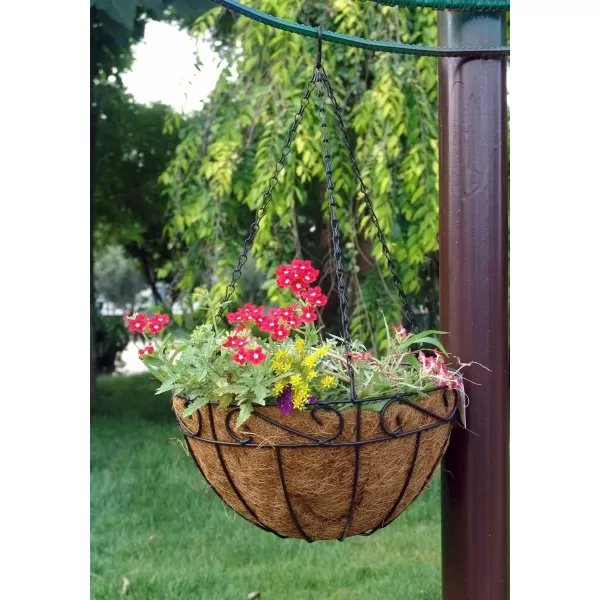 AMAGABELI GARDEN &amp; HOME 4 Pack 14 Inch Hanging Baskets Planter for Flowers Round Outdoor Indoor Pots Holder Hanger Metal with Liner Chain Large Artificial Plants Decoration Black Basket14