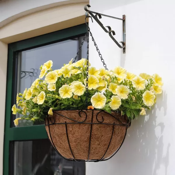 AMAGABELI GARDEN &amp; HOME 4 Pack 14 Inch Hanging Baskets Planter for Flowers Round Outdoor Indoor Pots Holder Hanger Metal with Liner Chain Large Artificial Plants Decoration Black Basket14